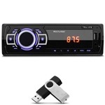 Kit Mp3 Player Multilaser New One P3318 1 Din USB Sd Auxiliar Fm + Pen Drive 8gb
