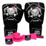 Kit Muay Thai Boxe Luva Bandagem 12 Oz Feminina Fight Brasil