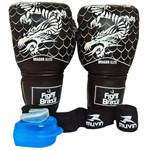 Kit Muay Thai Boxe Luva Bandagem Bucal 16 Oz Fight Brasil Dragon Elite
