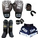 Kit Muay Thai Fheras Top - Luva Bandagem Bucal Caneleira Shorts (Fheras) - TOP