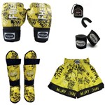 Kit Muay Thai Top - Luva Bandagem Bucal Caneleira Shorts - GRAFITE