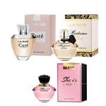 Kit Perfume LA RIVE Cuté 100ml + Madame In Love 90ml + She Is Mine 90ml Feminino.