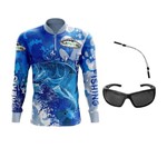 Kit Pesca Camisa para Pesca Proteção Solar UV com Óculos Polarizado MS-2648 e Cordão Retrátil MS