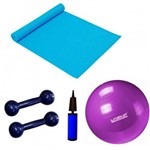 Kit Pilates com Bola 55 Cm + Mini Bomba + Colchonete + 2 Halteres 1kg Liveup
