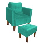 Kit Poltrona e Puff Decorativo Lívia para Sala e Recepção Suede Verde Tiffany - D'Rossi