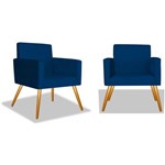 Kit 2 Poltronas Cadeiras Decorativas Nina Recepção Sala Escritório Corino Azul Marinho – BC DECOR