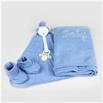 Kit Presente Baby Algodão Egípcio Ursinho Azul (Manta, Sapatinhos e Blanket) ZipToys