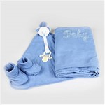 Kit Presente Baby Algodão Egípcio Ursinho Azul (Manta, Sapatinhos e Blanket)