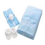Kit Presente Baby Manta Soft Azul (Manta, Sapatinhos e Blanket) Blue