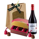 Kit Presente Bombom Ofner Cherry Brandy 200g + Vinho Aurora Pinot Noir 750ml - Cestas Maria Madame