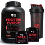 Kit Protein Fusion Whey Isolate + Bcaa Pó + Glutamina + Copo