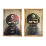 Kit 2 Quatro Decorativos Mario Bros Luigi Thug Life Madeira