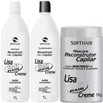 Kit Reconstrutor Capilar Lisa Creme Soft Hair: Shampoo 1L + Condicionador 1L + Máscara 1kg