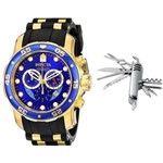 Kit Relógio Invicta Pro Diver 6983 Azul Dourado + Chaveiro Multiuso 11 Funções