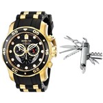 Kit Relógio Invicta Pro Diver 6981 Preto Dourado + Chaveiro Multiuso 11 Funções