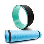 Kit Roda Anel Pilates Yoga + Tapete Yoga em NBR Cor Azul 8mm