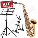 Kit Saxofone Alto Sa500 Ln Eagle Laqueado Niquelado em Mib com Case + Estantepartitura + Suporte