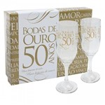 Kit 2 Taças de Champagne com Caixa Bodas de Ouro 190ml - Simas