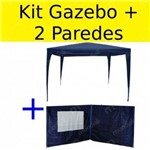 Kit Tenda Gazebo de Encaixe 3x3 + 2 Paredes Laterais Azuis Bel