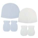 Kit: 2 Toucas + 2 Pares de Luvas para Bebê em Tricot Branca/Azul - Petit