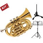 Kit Trompete Pocket Tp520 Laqueado Eagle Completo