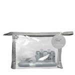 Kit Viagem Dauf Cinza com Porta Escova+porta Sabonete+bucha+recipiente para Shampoo+recipiente para Condicionador