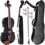 Kit Violino 4/4 Rolim Preto Brilho com Fixos Espaleira Case e Arco