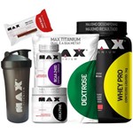 Kit Whey Pro 1kg + Bcaa + Creatina + Dextrose + Barra Proteina Max Titanium