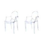 Kit 2x Cadeira Design Louis Ghost Transparente Incolor com Braços Moderna Cozinhas Salas Jantar Versalhes Fratini