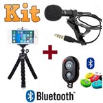 Kit Youtuber Microfone de Lapela para Celular + Controle Bluetooth + Tripé