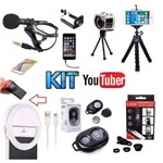 Kit Youtuber Microfone de Lapela para Celular + Mini Tripé Flexível + Kit Lentes Olho de Peixe
