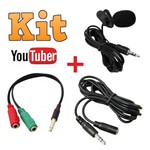 Kit Youtuber Microfone de Lapela para Celular Smartphone + Adaptador + Extensão 3 Metros