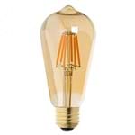 Lâmpada LED Filamento ST64 6W E27 Thomas Edison Branco Quente
