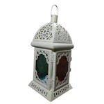 Lanterna Marroquina Branca Decorativa Indiana Vidro Colorido