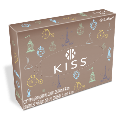 Lenço de Papel Facial Kiss - com 50 Unidades - 21,4x14,20cm