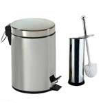 Lixeira Inox para Banheiro Cozinha Pedal e Balde 5 Litros + Escova Sanitária Kit