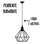 Luminaria Aramado Pendente Diamante Preto com Cabo de 2 Metros