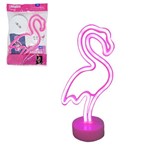 Luminaria Neon Flamingo Rosa de Plastico com Base a Pilha Usb 32 5x15cm