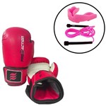 Luva de Boxe ProAction F011 12oz Rosa + Pula Corda + Protetor Bucal com Estojo