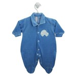 Macacão Bebê Masculino Longo Plush Bordado Azul Claro Carrinho-RN