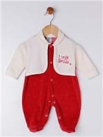 Macacão Plush Infantil para Bebê Menina Bege/vermelho