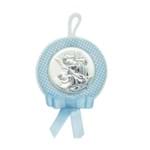 Medalhão de Berço P Anjo Zelador Azul Poá com Prata - San Francis