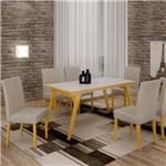 Mesa de Jantar Lotus 1,80m com Vidro Offwhite + 6 Cadeiras Jasmim Tecido 07 - 100% Madeira - Damasco Natural
