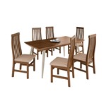 Mesa de Jantar Quartz 180cm com 6 Cadeiras Tina Imbuia - Tecido Matelassê Bege