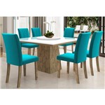 Mesa para Sala de Jantar Melissa com 6 Cadeiras Vanessa Álamo/branco/azul Turqueza - New Ceval