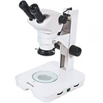 Microscópio Estereoscópico Binocular, Zoom 0,8X ~ 5X, Aumento 8X ~ 50X e Iluminação Transmitida e Re