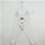 Mijão Bebê Masculino Suedine Branco Bordado Urso Coroa Azul com Pé Reversível-G