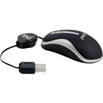 Mini Mouse Óptico Retrátil Emborrachado USB 1811 Preto e Prata - Pisc