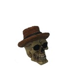 Miniatura Crânio Caveira Decorativa Resina com Chapéu Panamá