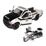 Miniatura Ford F-350 + Moto Harley Electra Guide Policia 1:24 Maisto